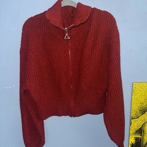 Cozy Red Zippered Women's Sweater